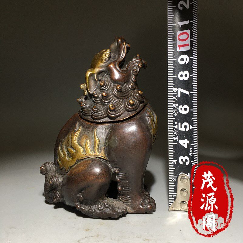 纯铜鎏金瑞兽朝天吼狮子熏香炉摆件家用茶道铜香炉摆件老铜器收藏