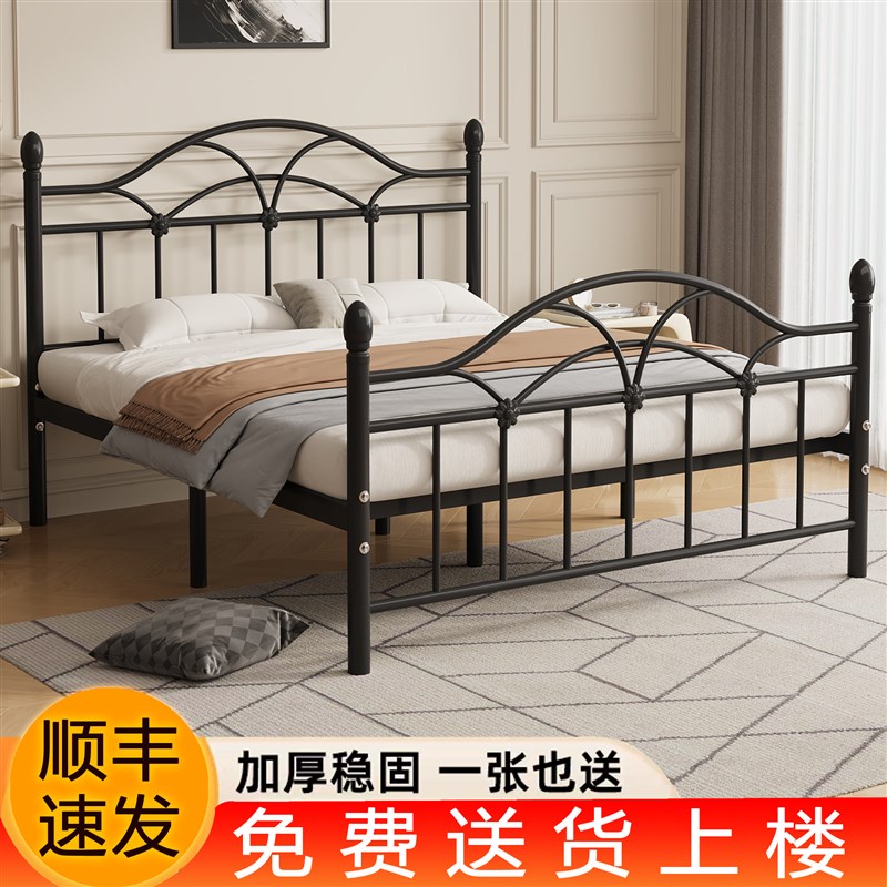 铁艺床双人1.5米加粗加厚单床法式复古加固现代简约1.8家用铁架床