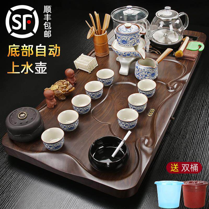 新款玻璃底部上水全自动紫砂茶具套装家用办公流畅排水式茶盘加厚