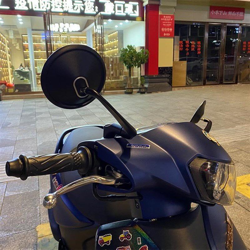 通用复古摩托车改装后视镜电动车反光镜倒车镜弯杆大圆镜全金属制