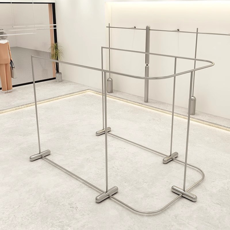 服装店中岛展示架落地式女装店双排挂衣架不锈钢U形支架货架