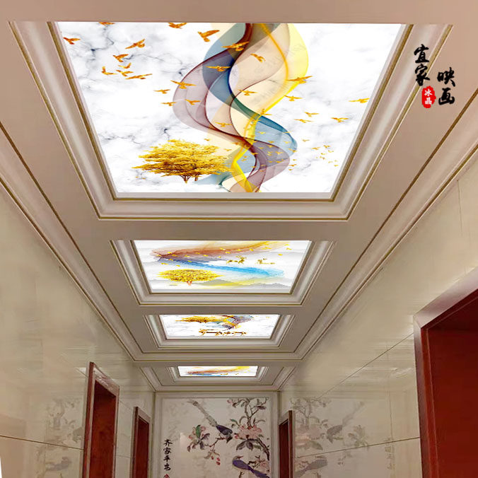 新中式麋鹿3D亚克力吊顶装饰 室内设计艺术玻璃天花