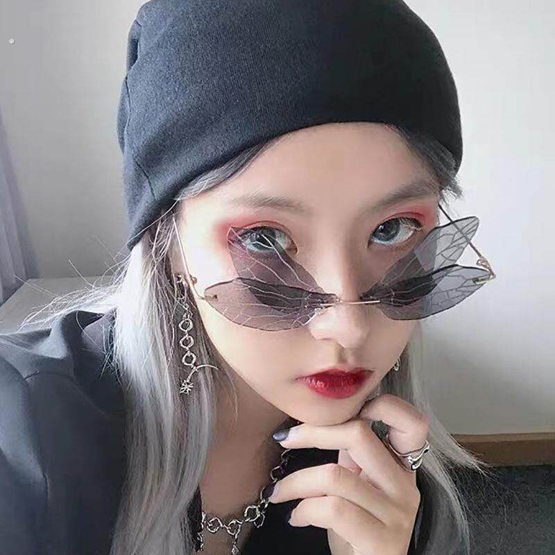 蝴蝶酒吧潮个性走秀蜻蜓太阳眼镜欧美蹦迪彩色翅膀太阳眼镜女凹造