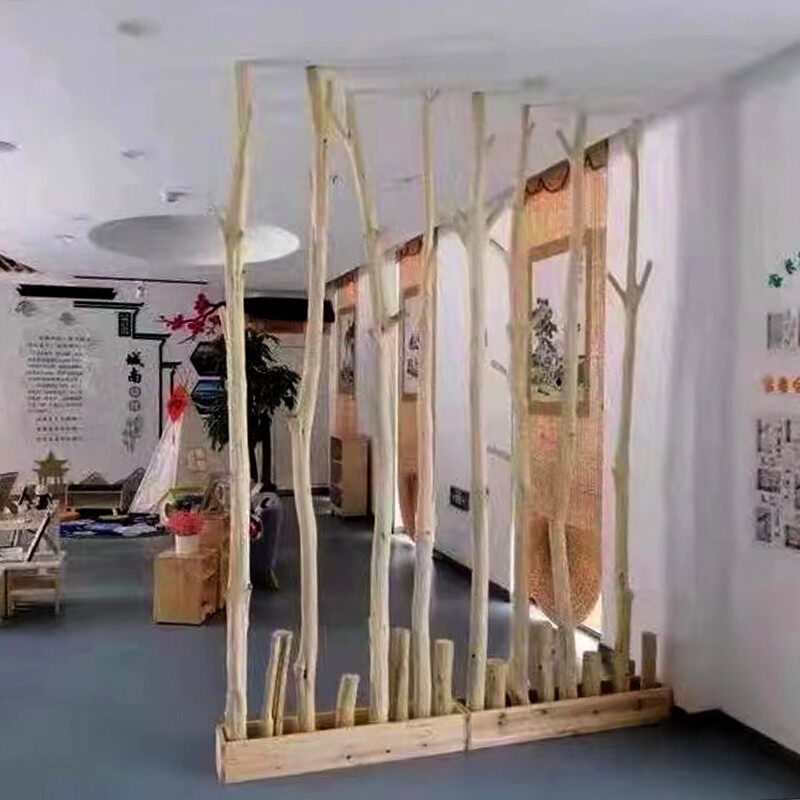 原木干树枝屏风隔断装饰树干幼儿园环创艺术品客厅玄关实木北欧风