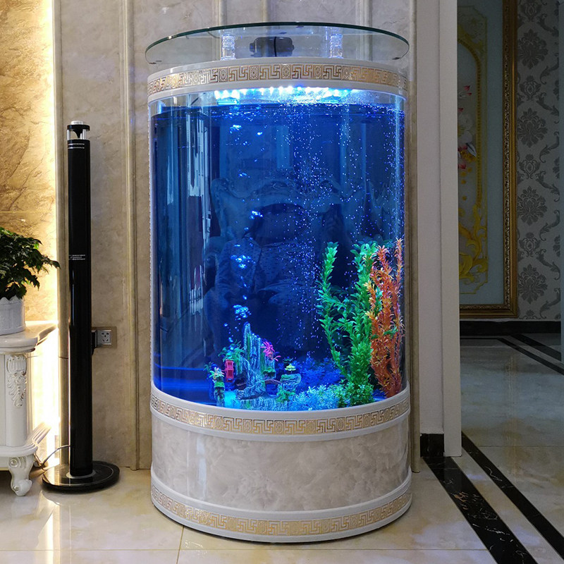 创海鱼缸客厅家用中大型欧式落地半圆柱形水族箱免换水生态金鱼缸