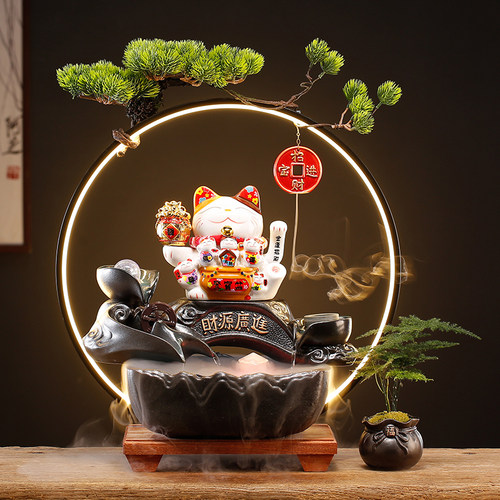 创意招财猫流水摆件办公室装饰循环水桌面前台店铺发财猫开业礼品