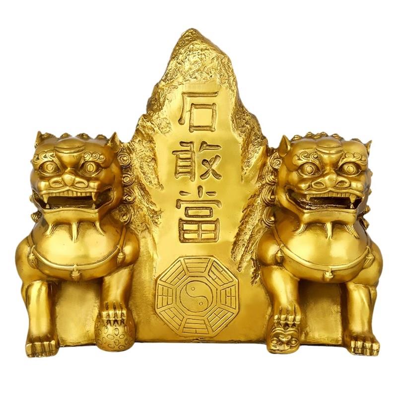 铜双狮字石敢当家用大门口摆件客厅公司铜狮子大小号一对工艺礼品