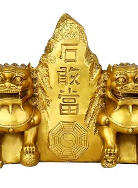 铜双狮字石敢当家用大门口摆件客厅公司铜狮子大小号一对工艺礼品