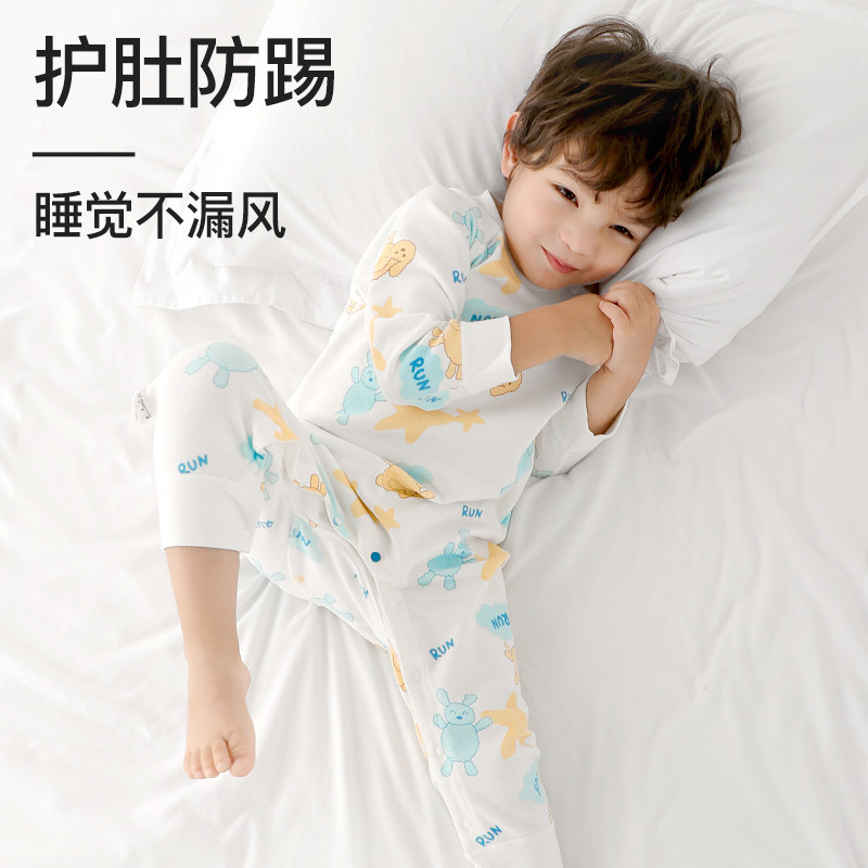 儿童连体睡衣春秋季男童女孩连身睡袋宝宝婴儿连体衣棉家居空调服