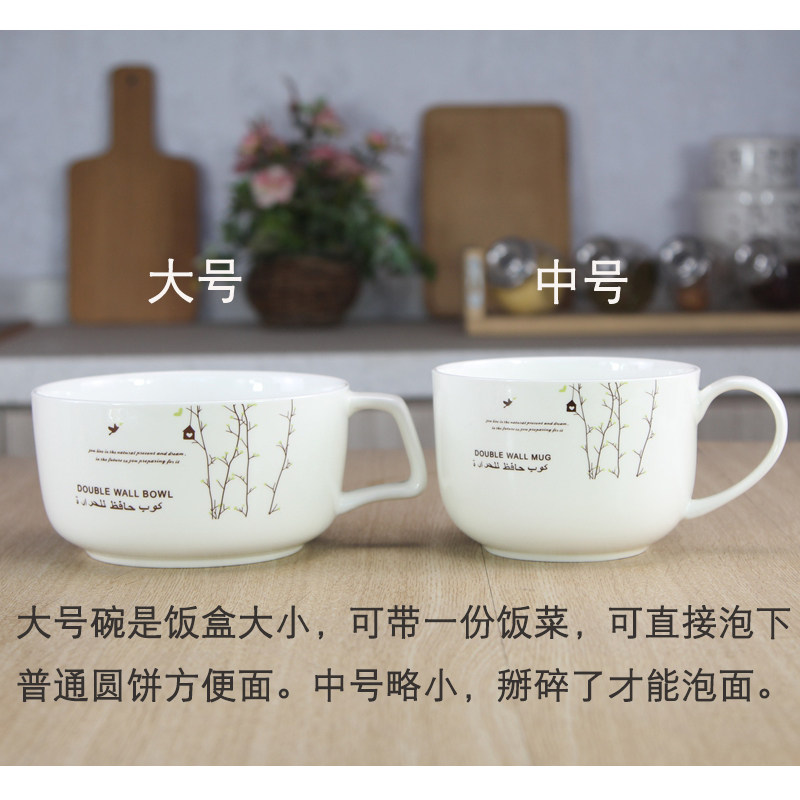 手把陶瓷碗饭盒带盖带把泡面碗便当盒碗单个带盖碗大号手柄碗创意图片