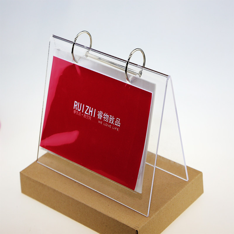 a4翻页台牌台卡餐牌水晶双面展示A4A5亚克力活页桌牌摆台历架13页图片