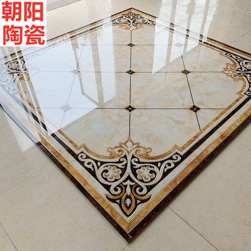 客厅微晶石拼花地砖抛晶砖餐厅走廊造型水刀地心砖欧式地拼花瓷砖