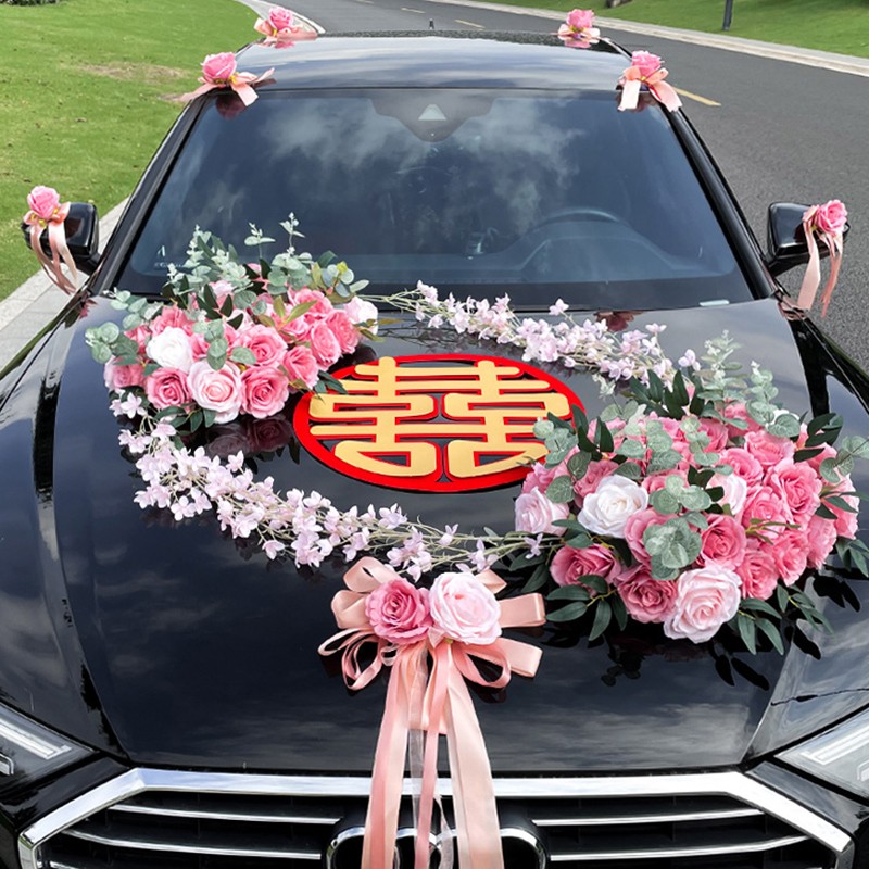 主婚车装饰车头花车队拉花主车结婚布置花车高级婚礼全套彩带彩条