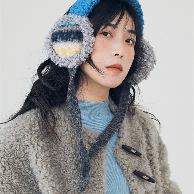 印计谷羽 设计师原创自留 仿羊羔毛针织护保暖耳套冬季防风护耳罩