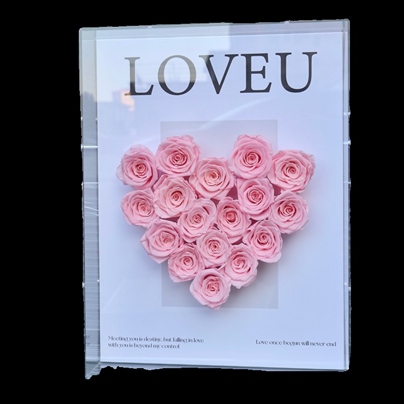 LOVE永生花爱心花盒玫瑰花表白送女生生日高端亚克力画板摆件礼物
