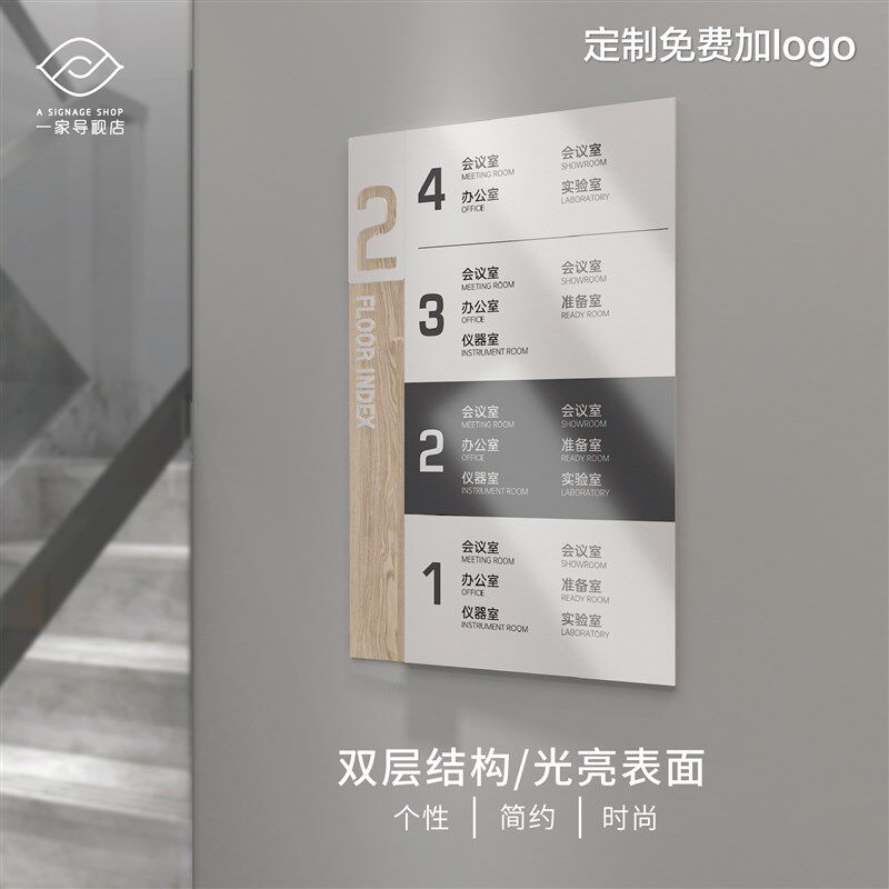 木纹简约楼层电梯口指示索引导向牌办公室门牌标识导视设计定制做