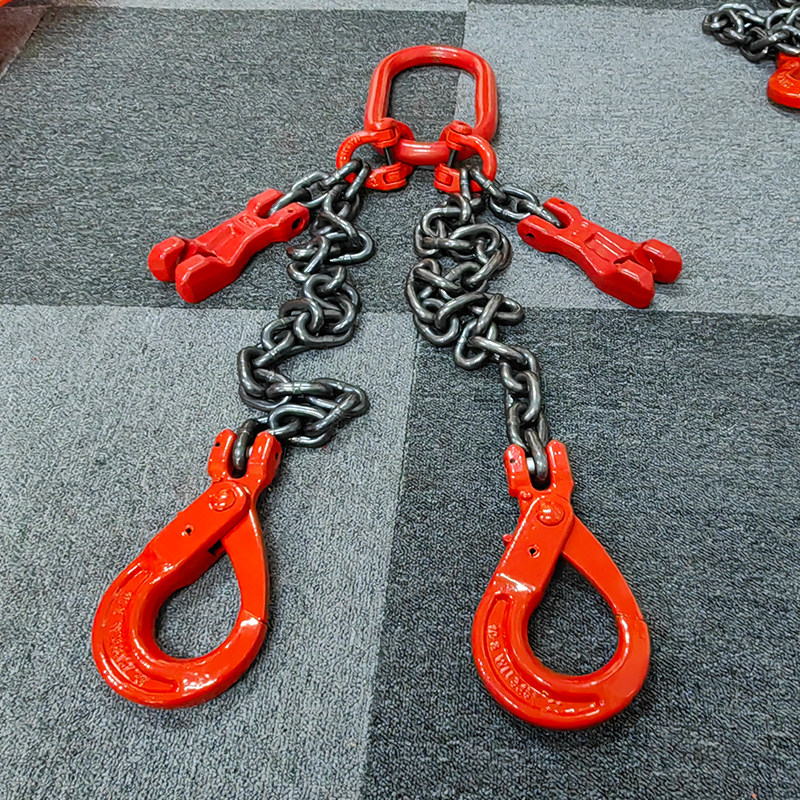 双钩起重吊链可调节长短链条索具安全自锁钩双腿吊具双链模具吊钩