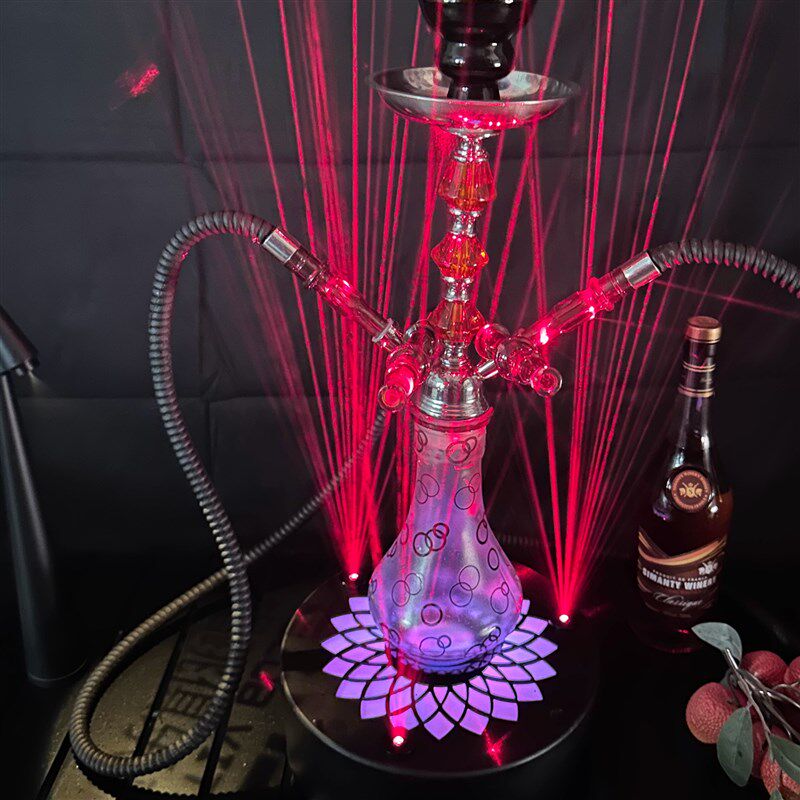 阿拉伯水烟LED灯盘 激光旋转底座七彩发光灯玻璃壶充电灯Shisha
