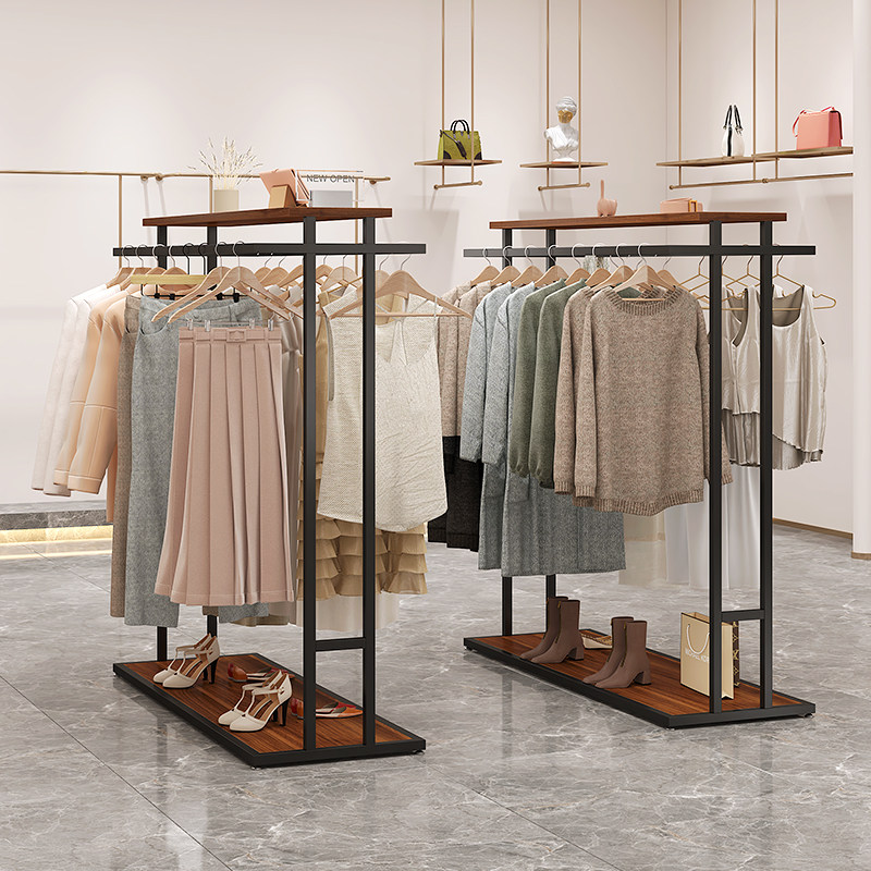 服装店展示架落地式店铺双排衣架中岛展示台裤子收纳中间挂衣架子