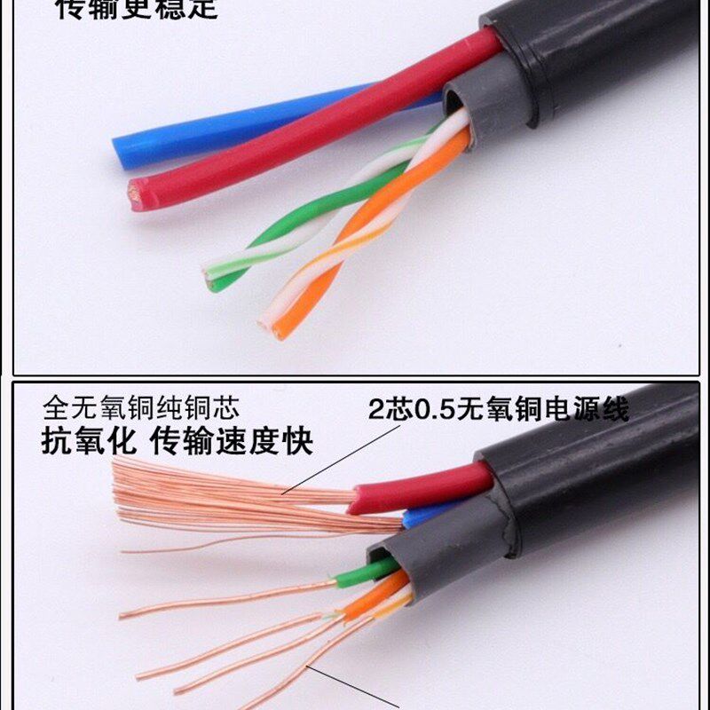 室外网线4芯8芯监控网线带电源一体线 户外纯铜网络综合线电源线