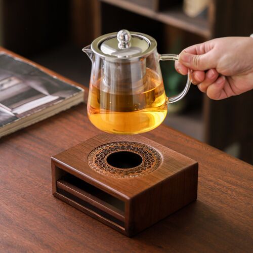 晟窑复古胡桃木温茶炉茶壶底座暖茶炉蜡烛加热小型煮茶器保温烤茶