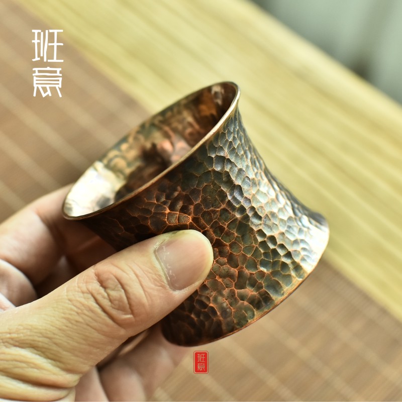 班意 铜紫铜茶漏茶滤铜柄过滤网黑铜制把柄配件手工茶隔漏斗