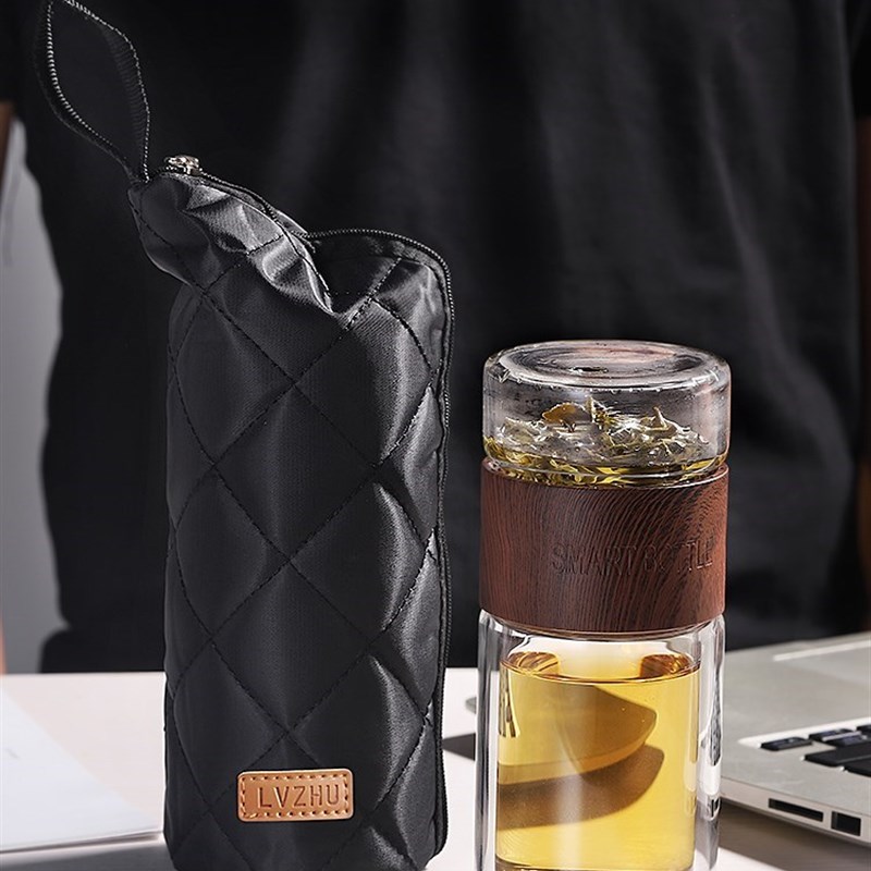 高档茶杯喝水杯办公室便携加厚双层玻璃保温茶水分离水杯耐高温