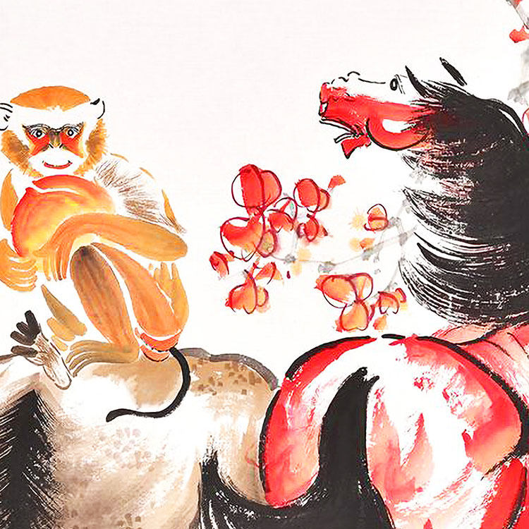 马上封侯图 奔马骏马猴子丝绸挂画 复古书房客厅装饰画玄关卷轴画