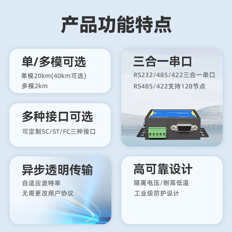 移星工业级RS232/422/485光纤收发器光电转换器光端机串口转光纤