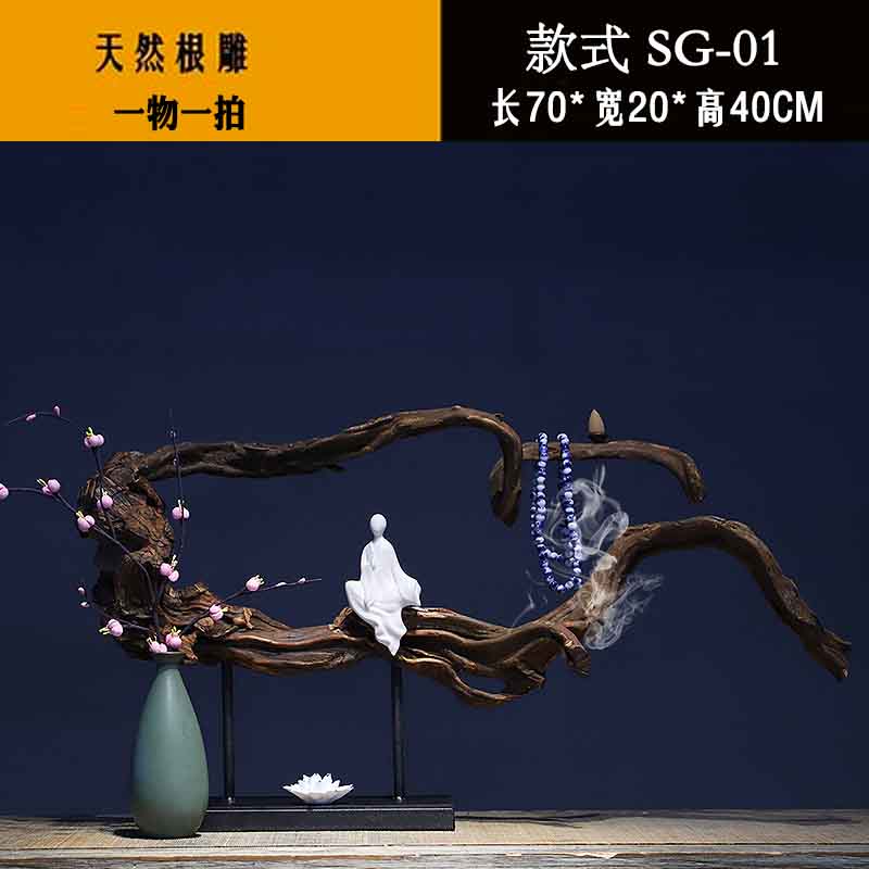 新中式风化木根艺根雕佛像禅意摆件创意样板房茶室客厅家居装饰品