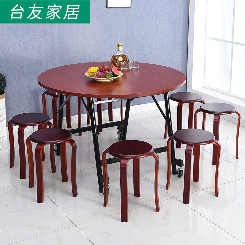 家用折叠餐桌圆桌子简约大餐桌移动饭桌可折叠酒店小户型折叠桌子