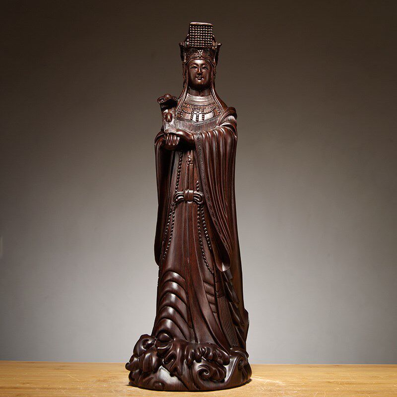 黑檀木雕妈祖神像雕刻摆件天后圣母海神妈祖像家居店铺保平安供奉