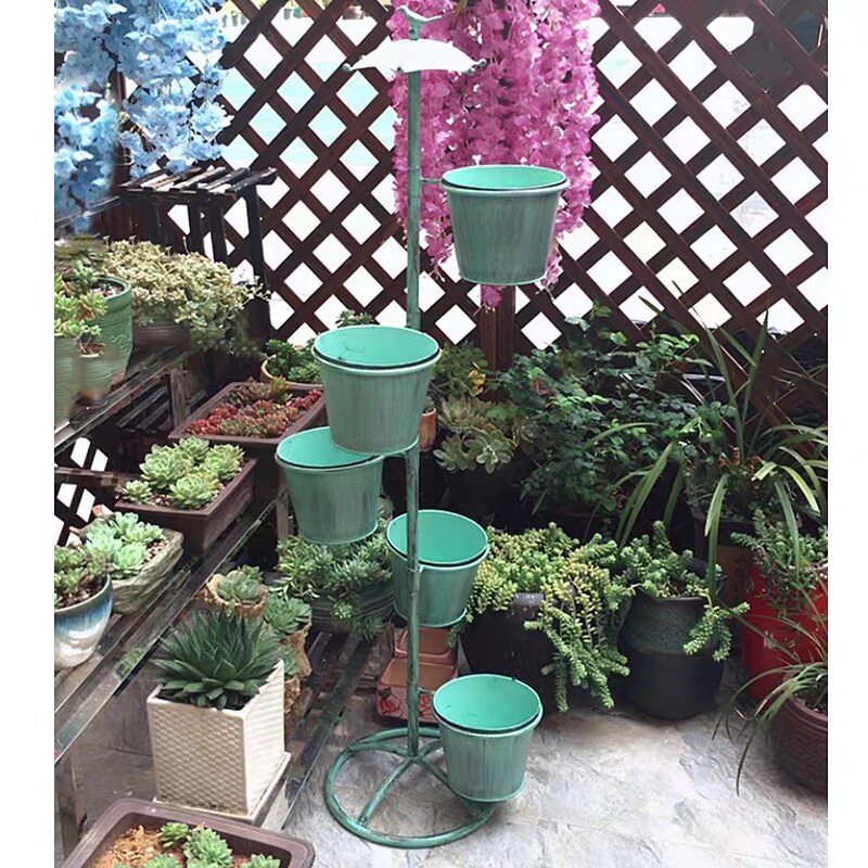 雨伞户外铁艺花架多层落地式置物架庭院阳台装饰错层花盆桶爬藤架