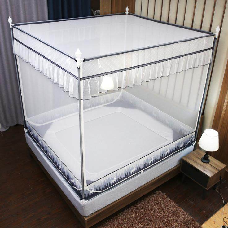 纹帐方顶三开门1.5/1.8m床双人家用公主风加密加厚简约防摔蚊帐女