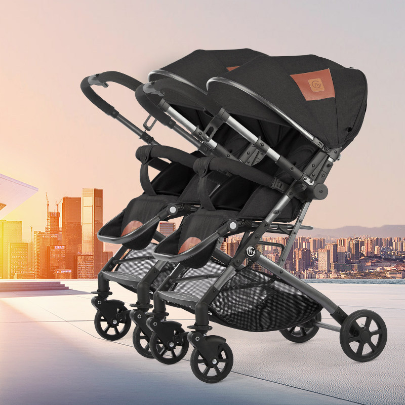 便携折叠双胞胎婴儿推车可坐可躺可拆分二胎双向婴儿车四轮减震车