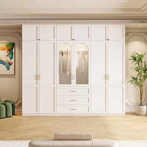 法式奶油风复古轻奢衣柜家用卧室实木定制儿童衣帽间推拉门衣橱柜