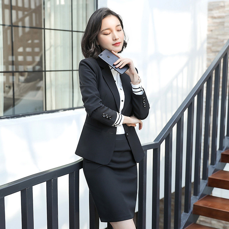 西装外套女职业装黑色西服套装修身免烫正装马甲三件套工作服套裤