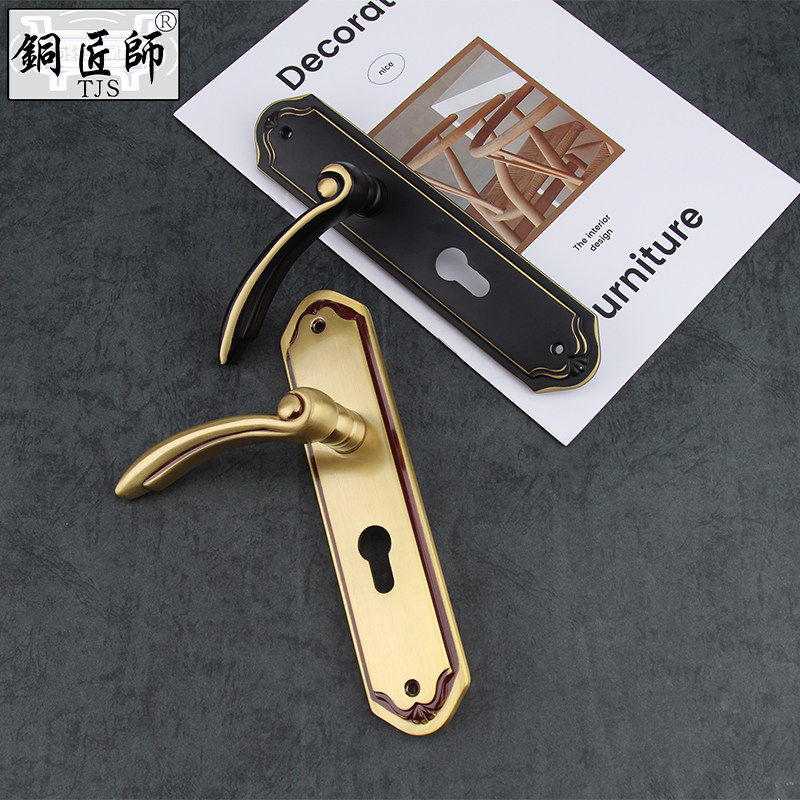 铜匠师黄铜门锁新中式静音锁具室内卧室门把手黄铜轻奢家用房门锁