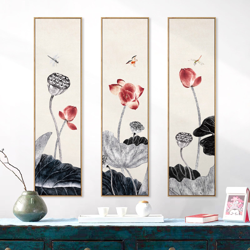 水墨宣言 新中式客厅背景墙画荷花装饰画三联幅禅意莲花古风挂画