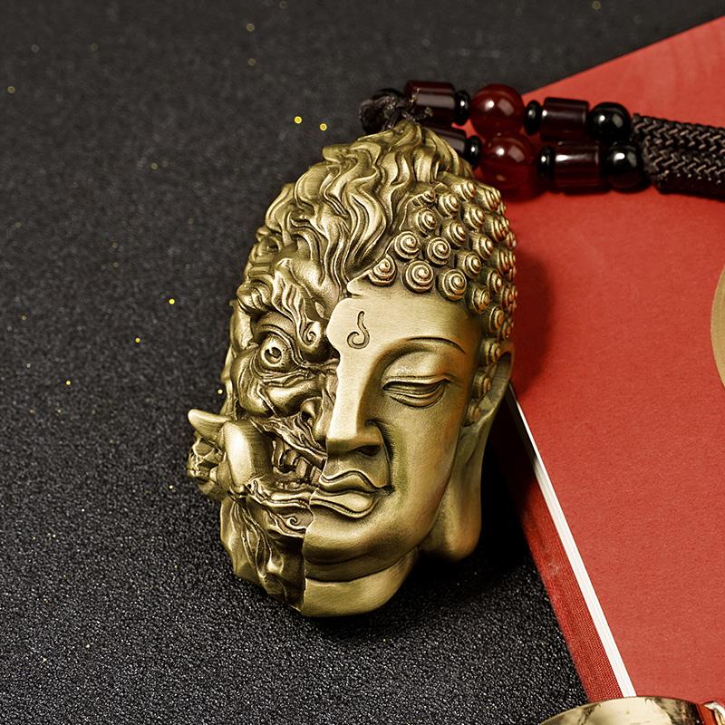 黄铜佛魔一念之间手把件随身盘玩佛头挂绳吊坠文玩男士解压工艺礼