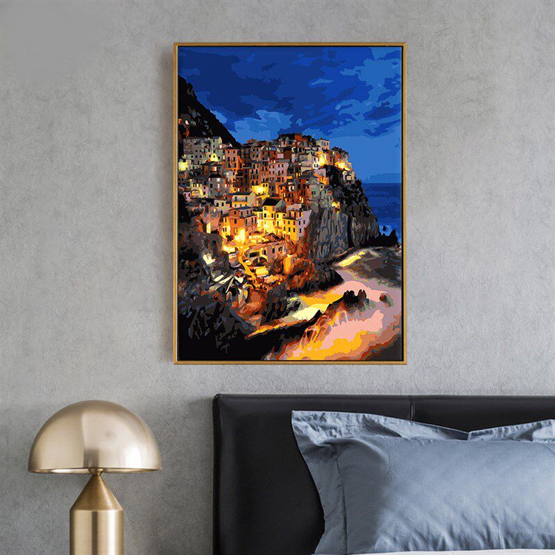 数字油画diy填充玄关风景手工涂色丙烯填色油彩画 马纳罗拉的夜晚