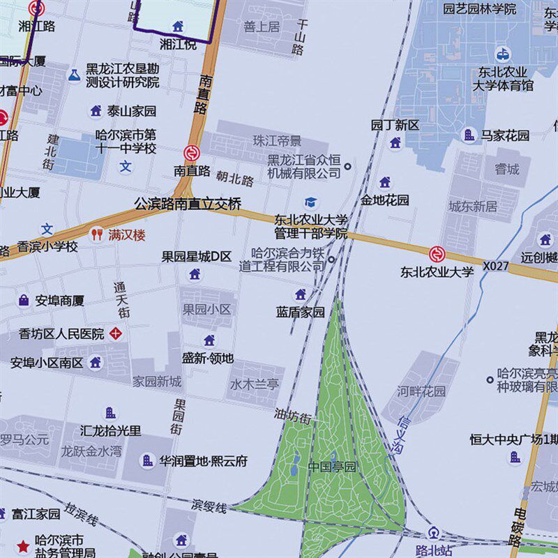2024新款哈尔滨市区地图贴图办公室挂图高清防水墙壁贴超大装饰画