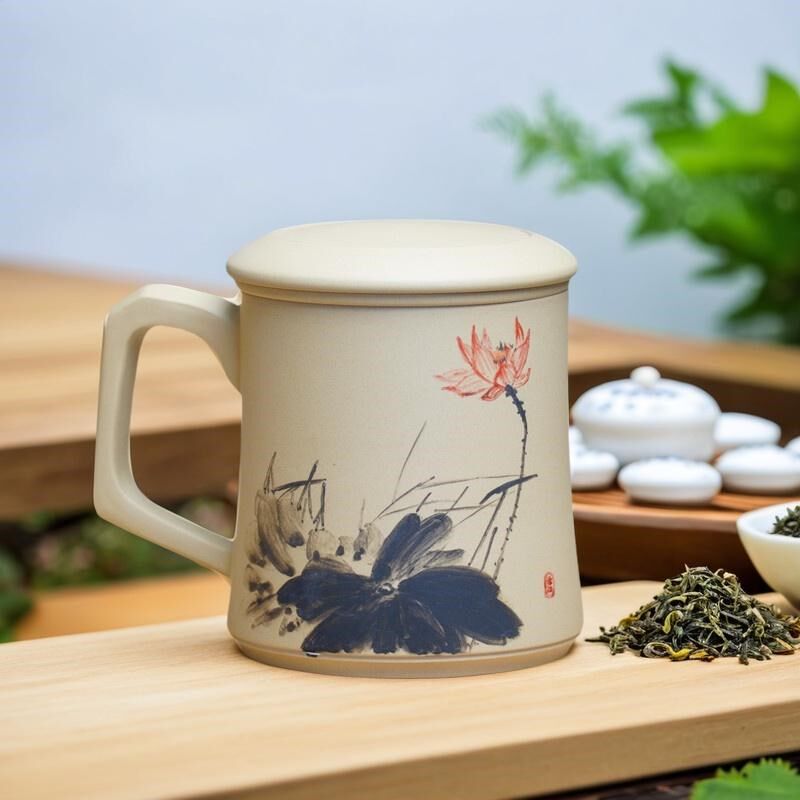 云南建水紫陶手绘茶杯陶瓷过滤杯茶水分离办公杯个人喝茶水杯子