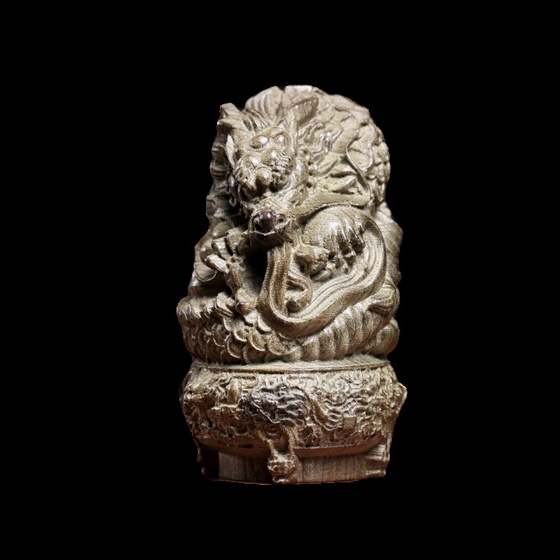 天然金丝楠木阴沉木盘龙鼎桌面龙年小摆件文玩手把件生肖祥龙摆件