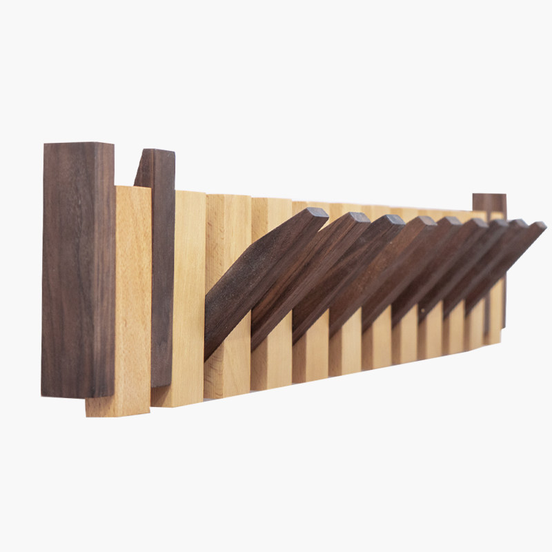 原木智工坊钢琴键木条衣挂钩黑胡桃榉木实木客厅玄关衣帽架置物架