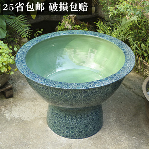 陶瓷鱼缸景德镇青花特大号养鱼盆落地立式荷花睡莲缸室外庭院水缸