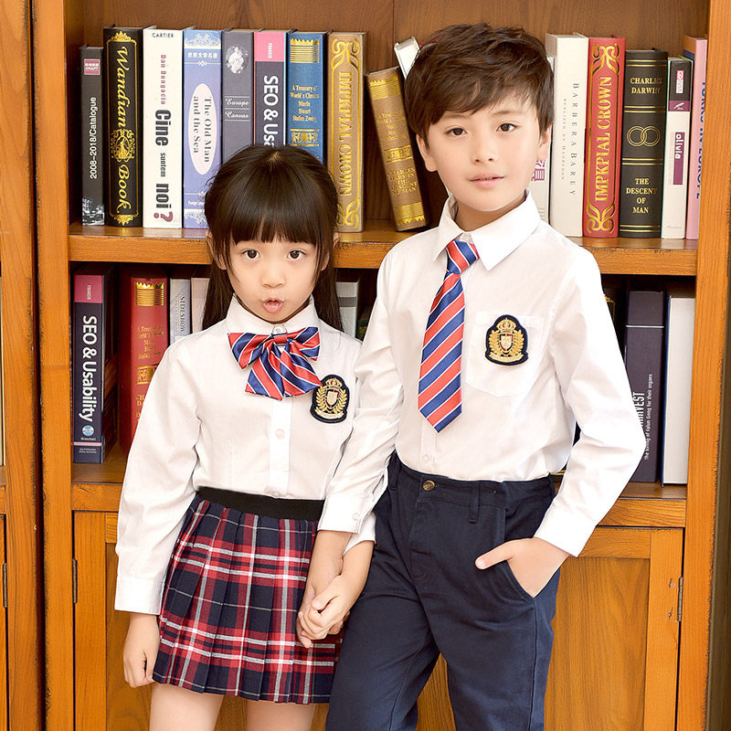 校服男女童装春秋季英伦风新款白色衬衫套装小学生班服幼儿园园服