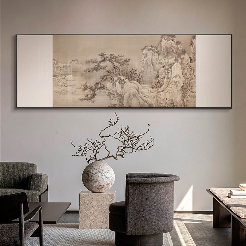 新中式苍松望山客厅餐厅装饰画茶室民宿软装挂画酒店别墅横幅壁画