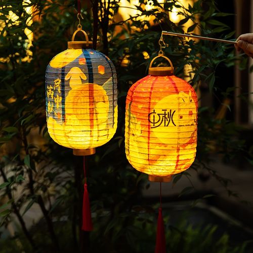 中秋节装饰国潮古风灯笼挂饰幼儿园手提diy发光宫灯场景氛围布置