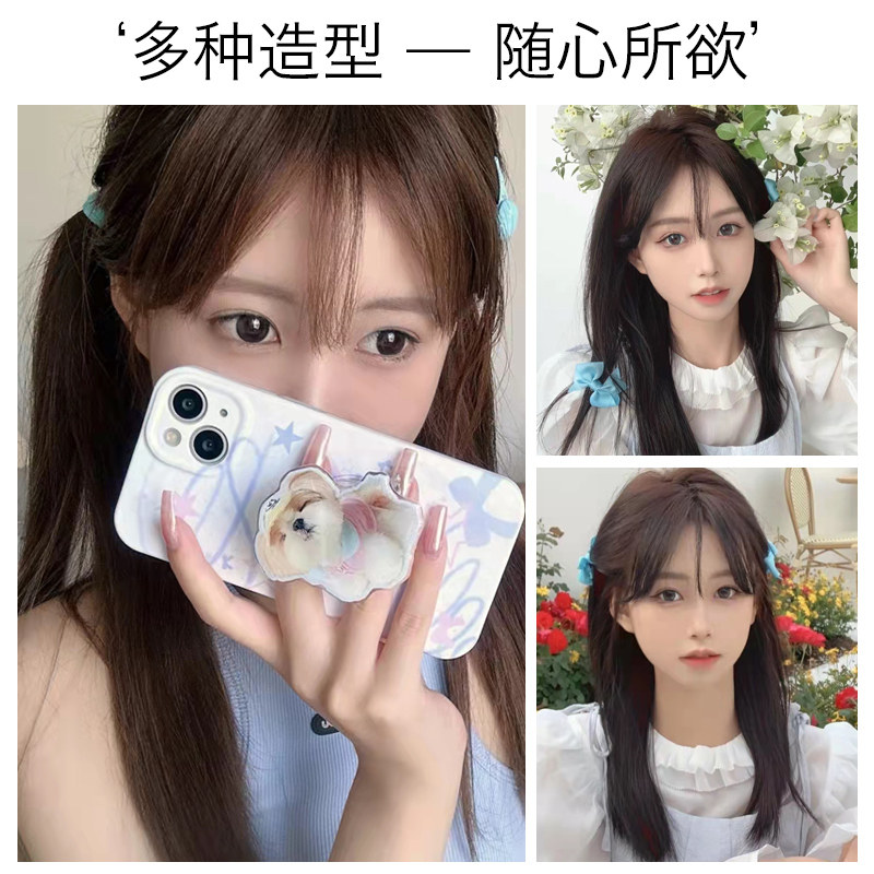 美禾 假发女长直发真发全真人发递针隐形无痕自然空气浏海假发套